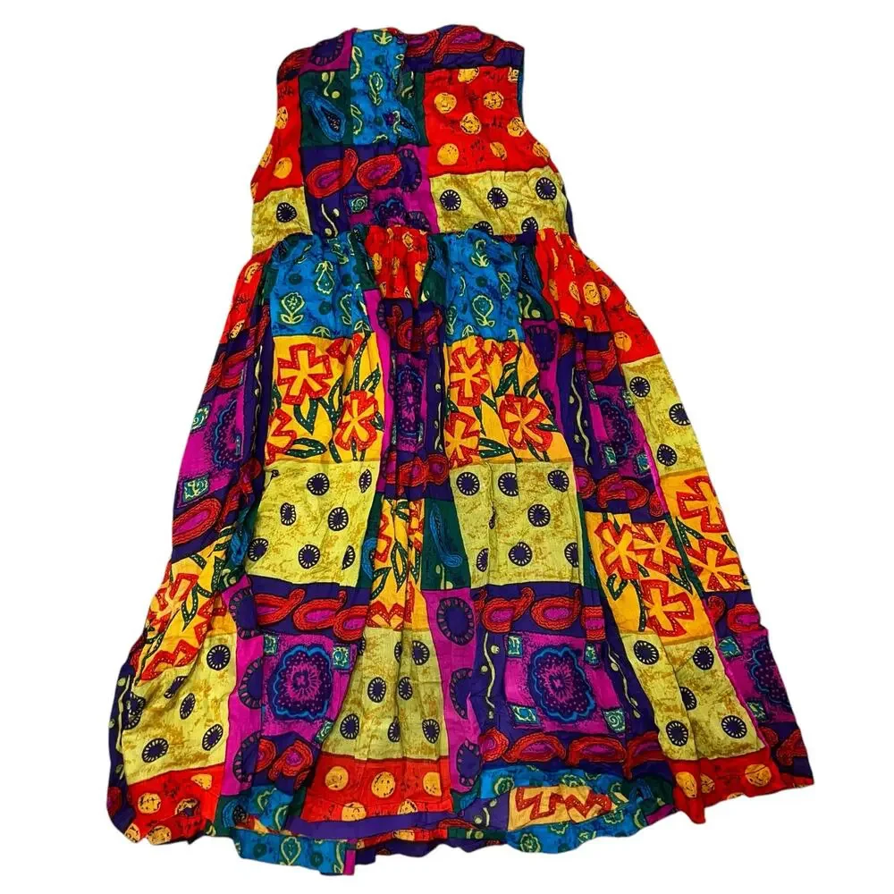 Vintage Cooper Key Boho hippie patchwork colorful  cotton lined dress girl 10/12